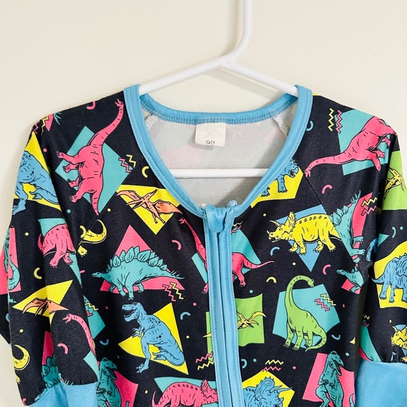 Toddler Neon Dinosaur Print Long Sleeve Sleeper Size 1-2y - Picture 3 of 6